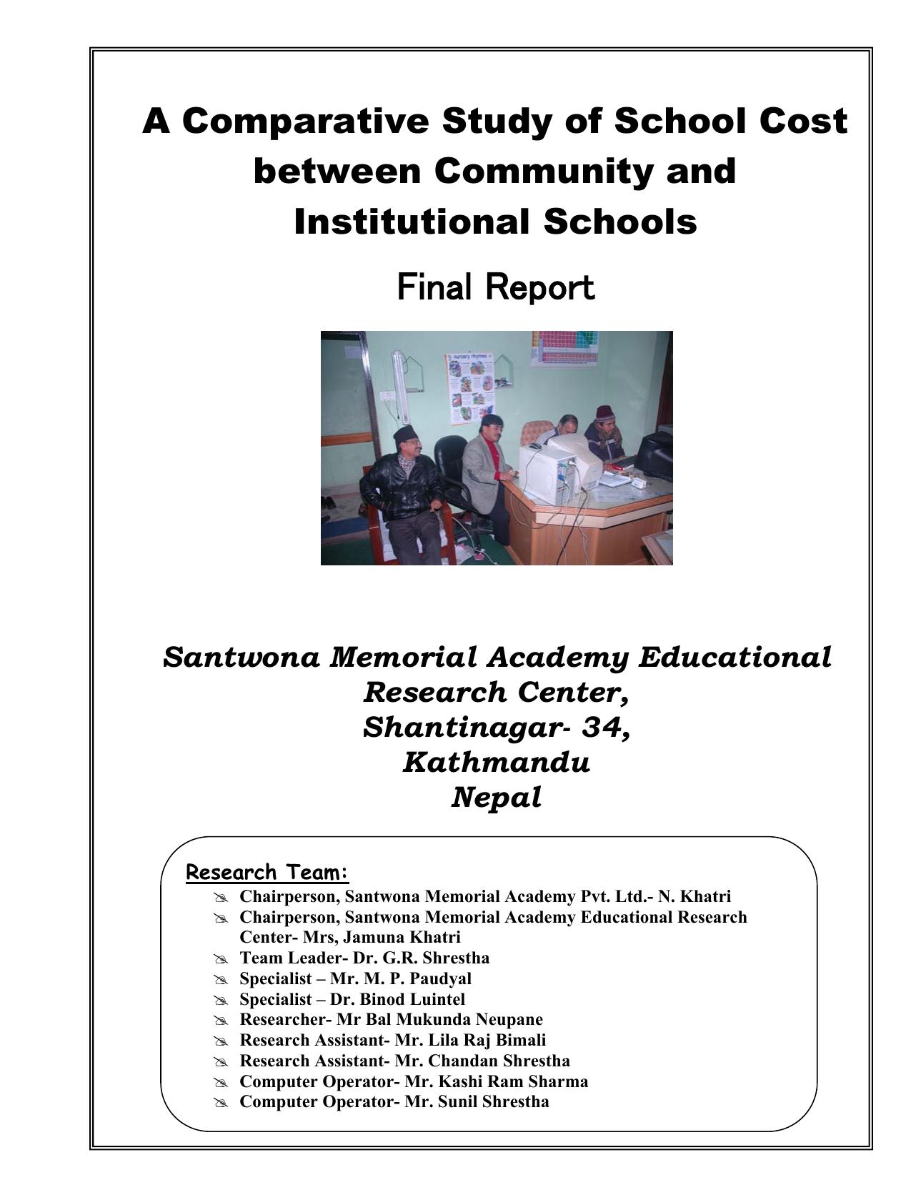 Comparative Study of School Cost between Community and Institutional Schools